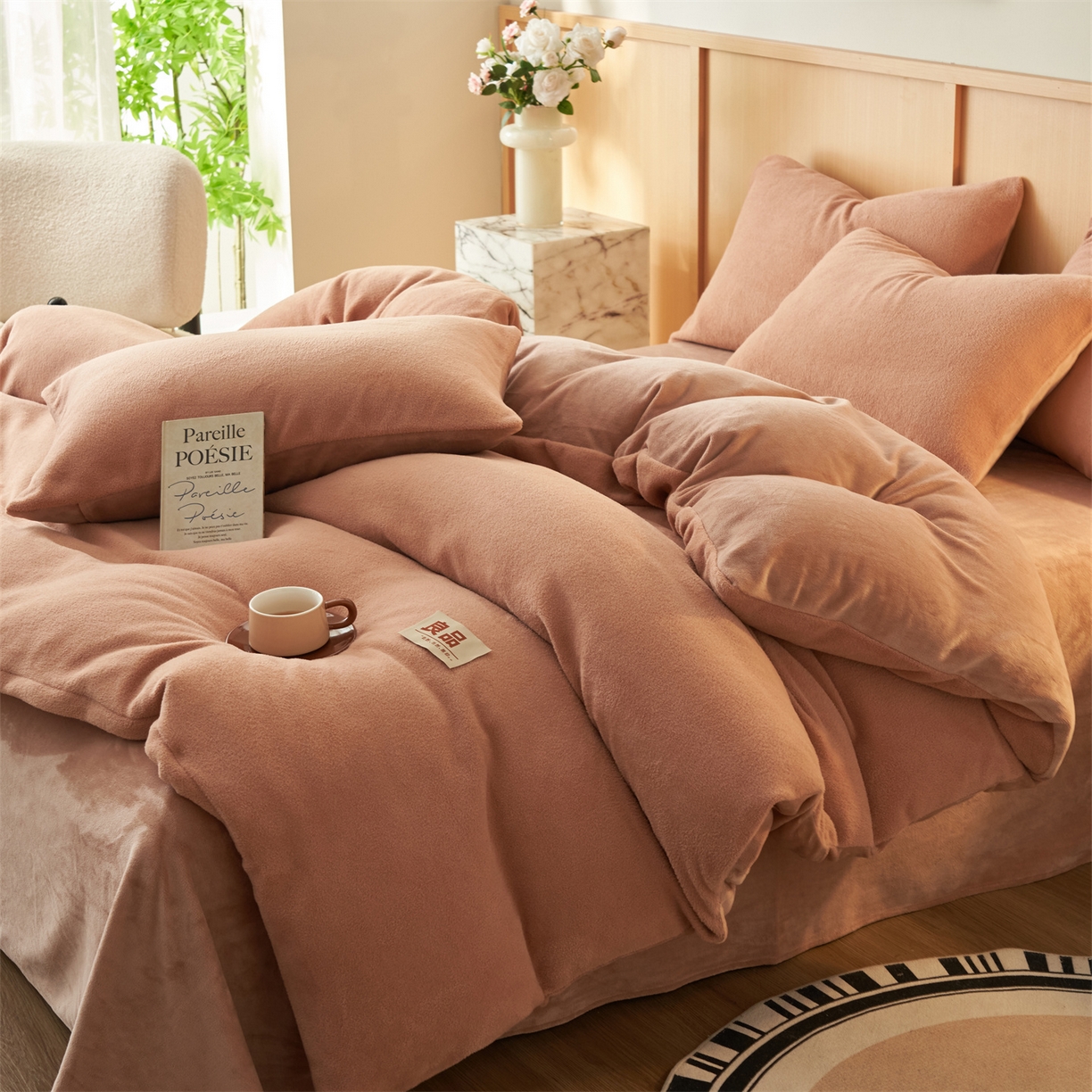 91家纺网 家纺一手货源 找家纺 金鹰 2025新款羊驼绒牛奶绒四件套保暖套件 羊驼绒-焦糖