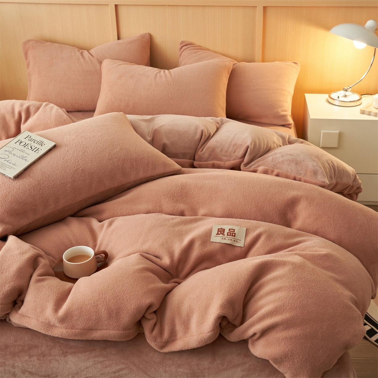 91家纺网 家纺一手货源 找家纺 金鹰 2025新款羊驼绒牛奶绒四件套保暖套件 羊驼绒-焦糖