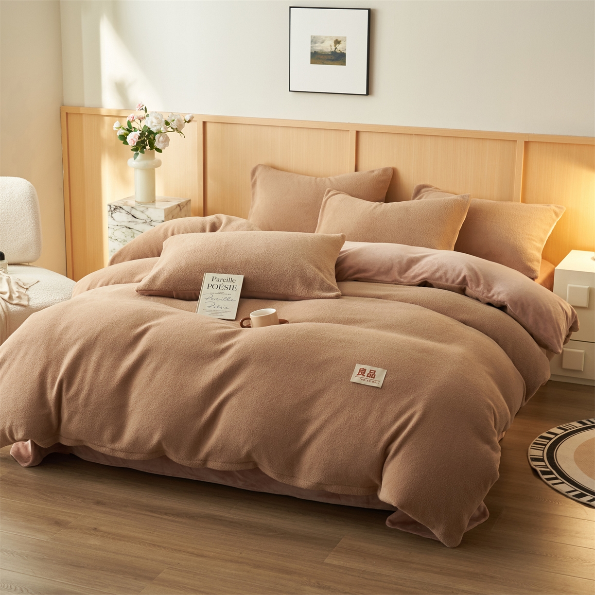 91家纺网 家纺一手货源 找家纺 金鹰 2025新款羊驼绒牛奶绒四件套保暖套件 羊驼绒-咖啡