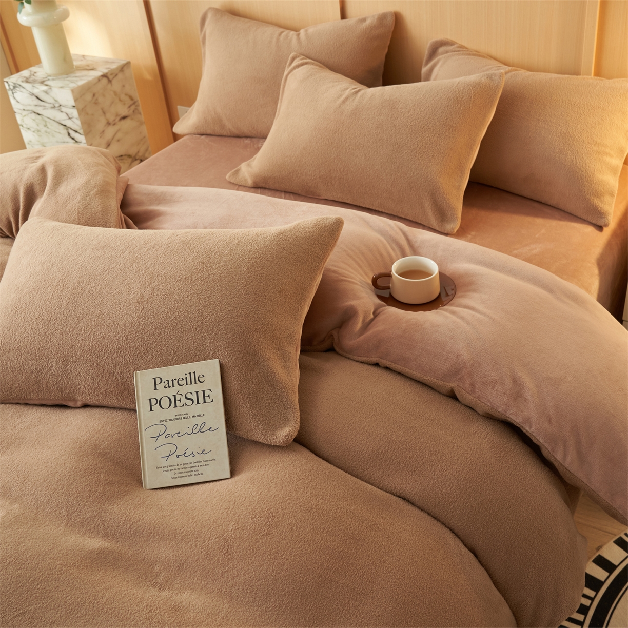 91家纺网 家纺一手货源 找家纺 金鹰 2025新款羊驼绒牛奶绒四件套保暖套件 羊驼绒-咖啡