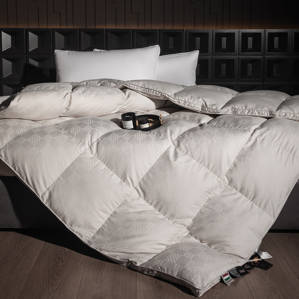 91家纺网 家纺一手货源 找家纺 静若居羽绒被壳 2025新款双层全棉提花羽绒被壳华夫格 华夫格灰