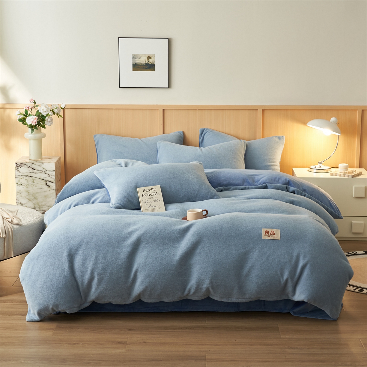 91家纺网 家纺一手货源 找家纺 金鹰 2025新款羊驼绒牛奶绒四件套保暖套件 羊驼绒-蓝色