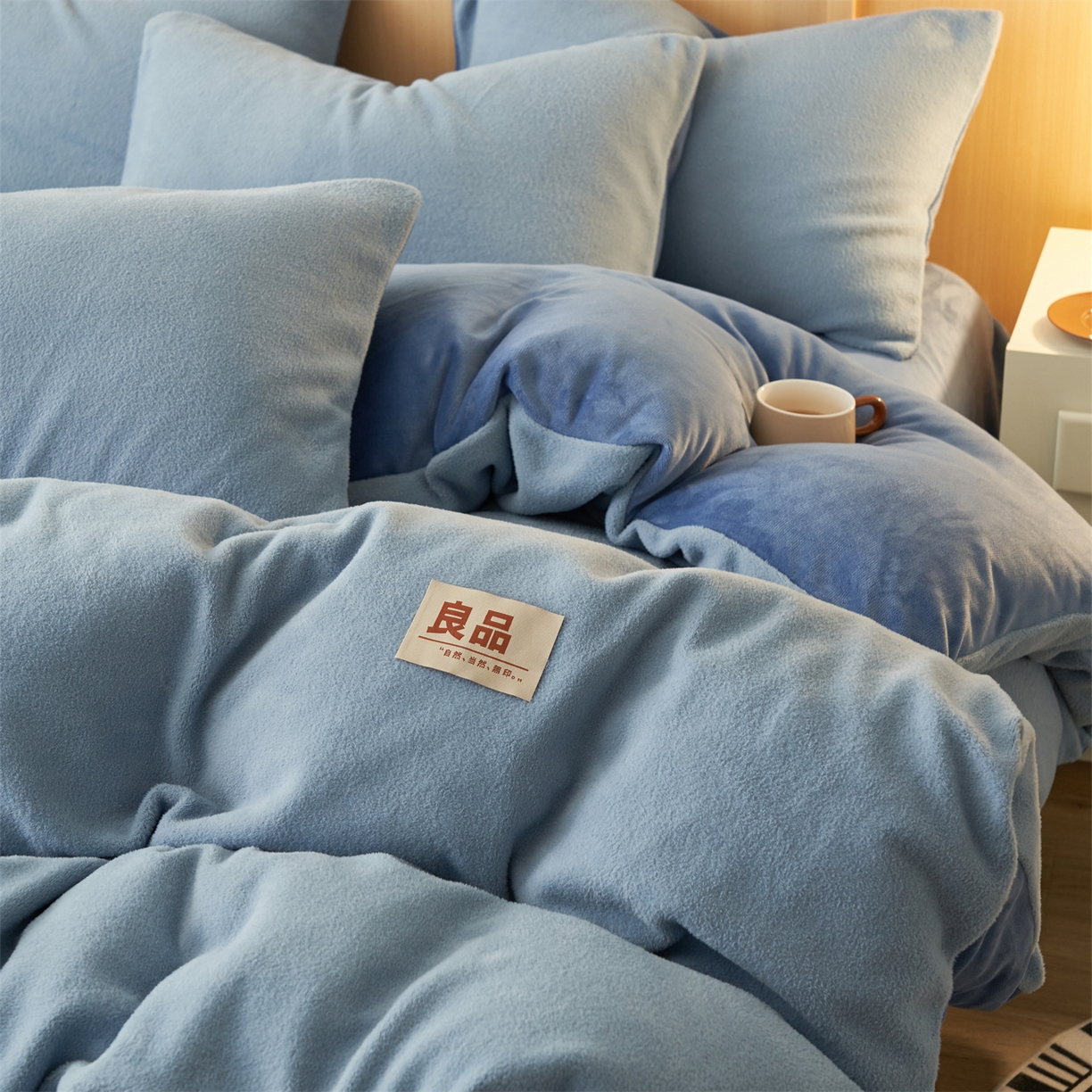 91家纺网 家纺一手货源 找家纺 金鹰 2025新款羊驼绒牛奶绒四件套保暖套件 羊驼绒-蓝色