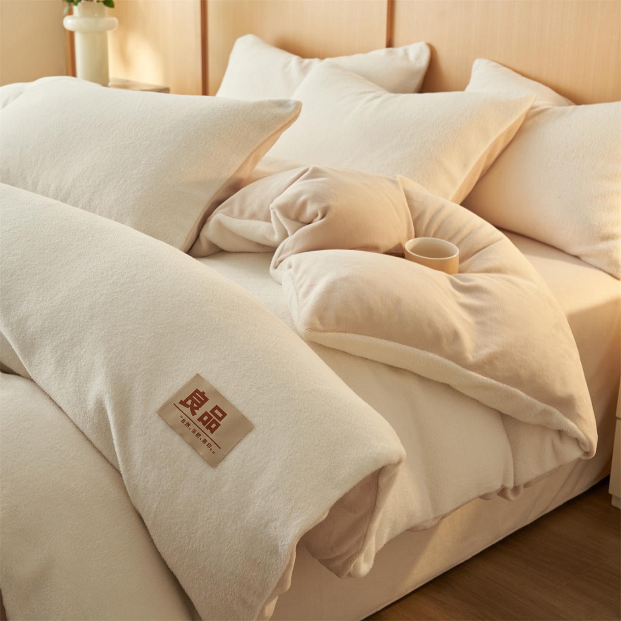 91家纺网 家纺一手货源 找家纺 金鹰 2025新款羊驼绒牛奶绒四件套保暖套件 羊驼绒-奶白