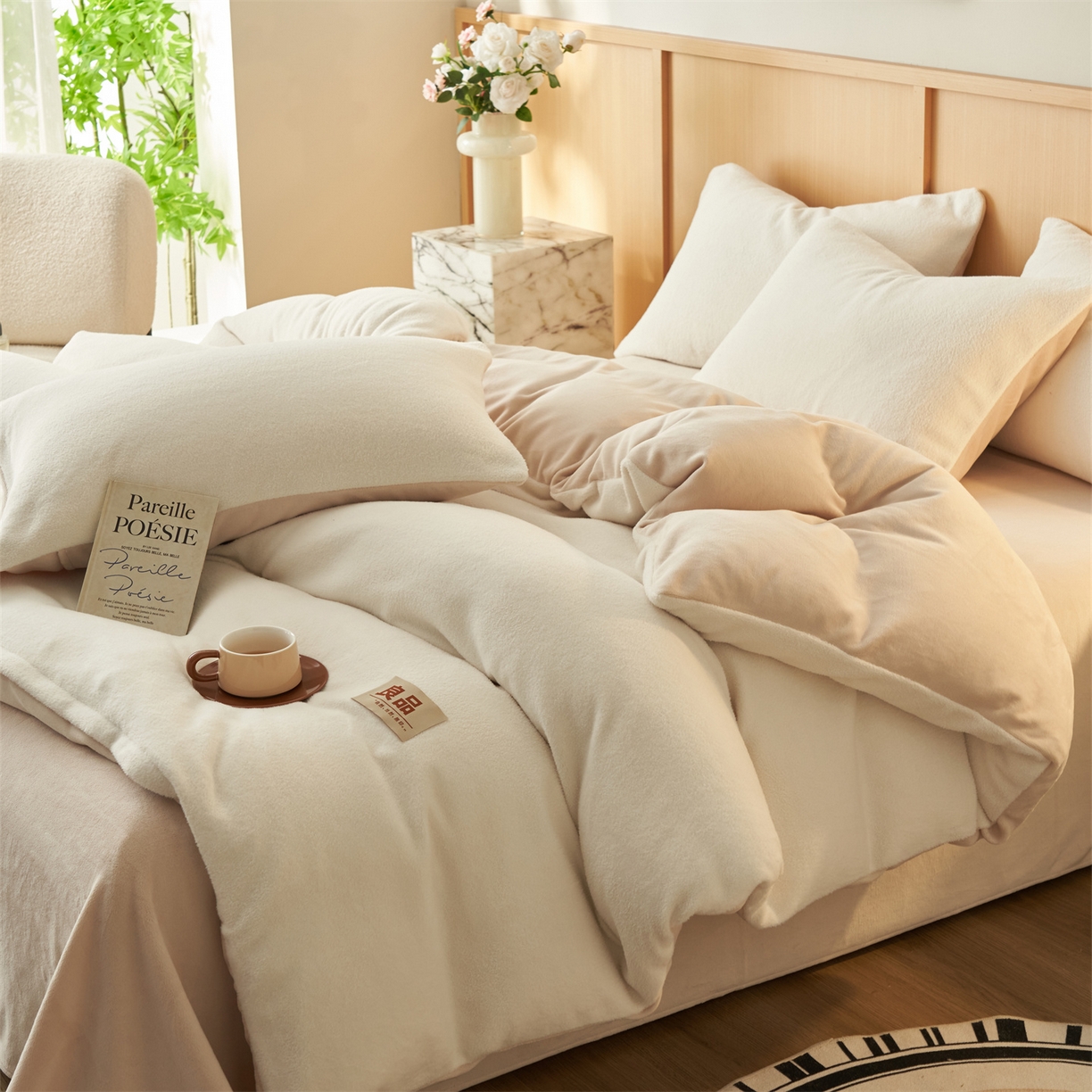 91家纺网 家纺一手货源 找家纺 金鹰 2025新款羊驼绒牛奶绒四件套保暖套件 羊驼绒-奶白