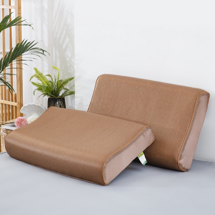 91家纺网 家纺一手货源 找家纺 大黄蜂家居家纺 2025新款艾草冰滕乳胶枕套含芯 净面深黄