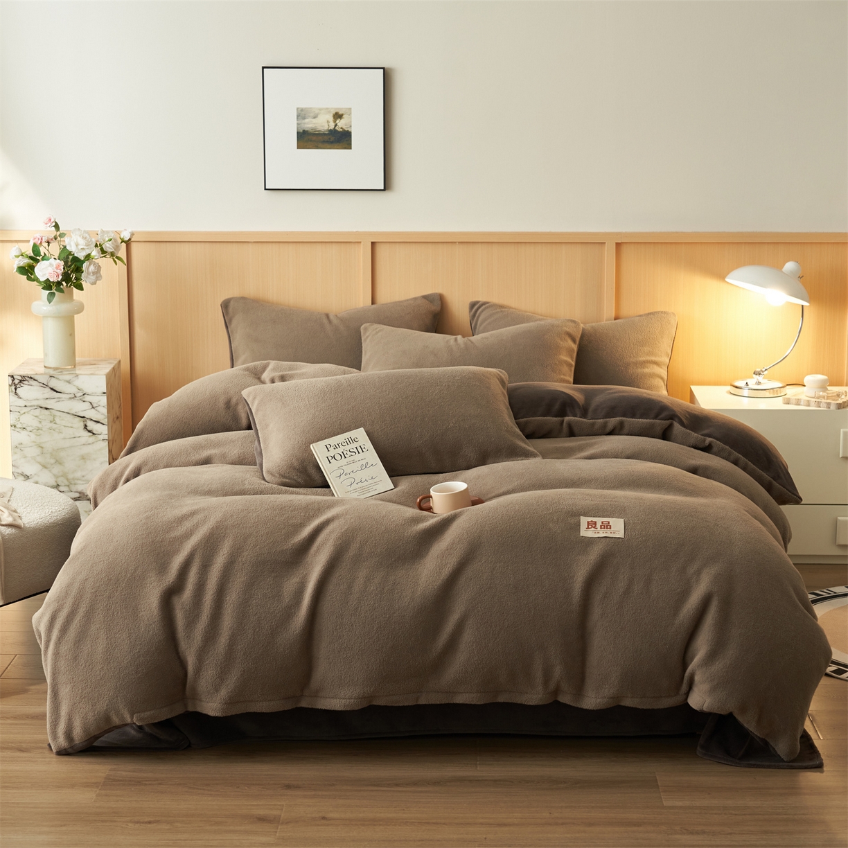 91家纺网 家纺一手货源 找家纺 金鹰 2025新款羊驼绒牛奶绒四件套保暖套件 羊驼绒-深咖