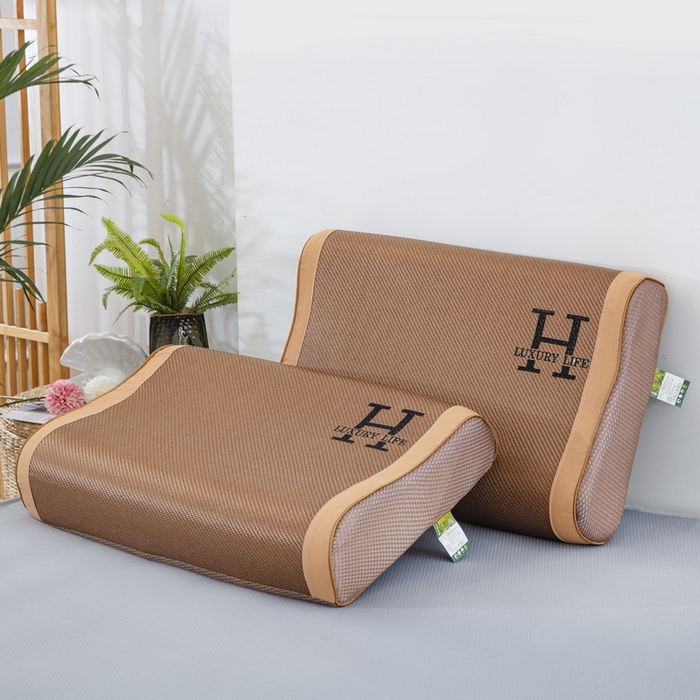 91家纺网 家纺一手货源 找家纺 大黄蜂家居家纺 2025新款艾草冰滕乳胶枕套含芯 拼色H款黄