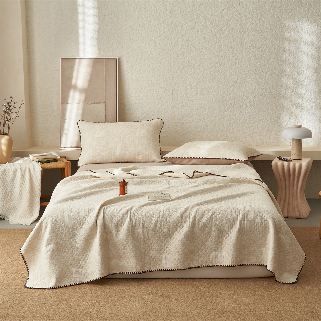 91家纺网 家纺一手货源 找家纺 金鹰 2025新款A类全棉棉麻毛多功能盖毯床盖床单 丛林兔