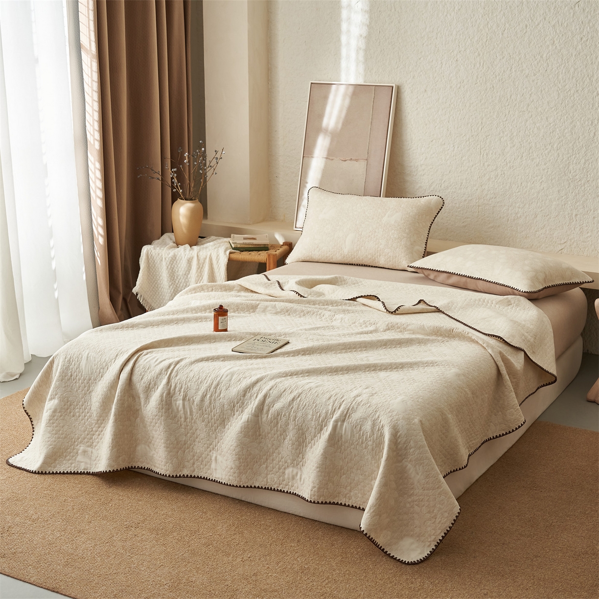 91家纺网 家纺一手货源 找家纺 金鹰 2025新款A类全棉棉麻毛多功能盖毯床盖床单 丛林兔