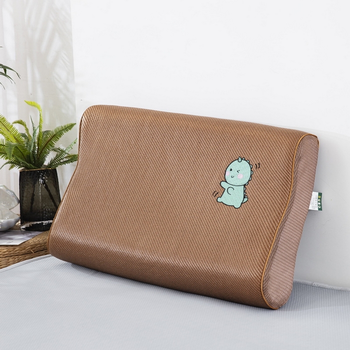 大黄蜂家居家纺 2025新款艾草冰滕乳胶枕套含芯 小恐龙黄