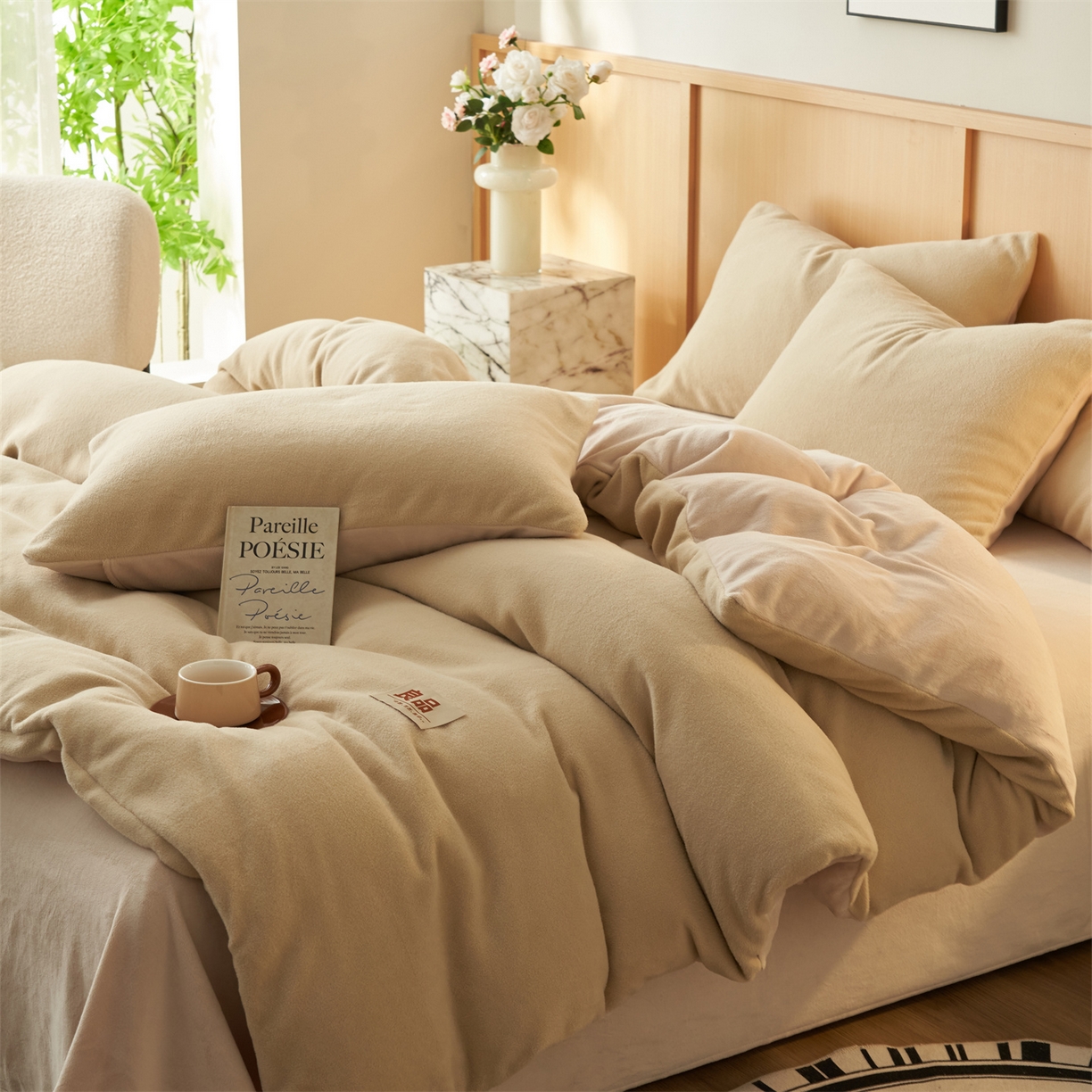 91家纺网 家纺一手货源 找家纺 金鹰 2025新款羊驼绒牛奶绒四件套保暖套件 羊驼绒-驼色