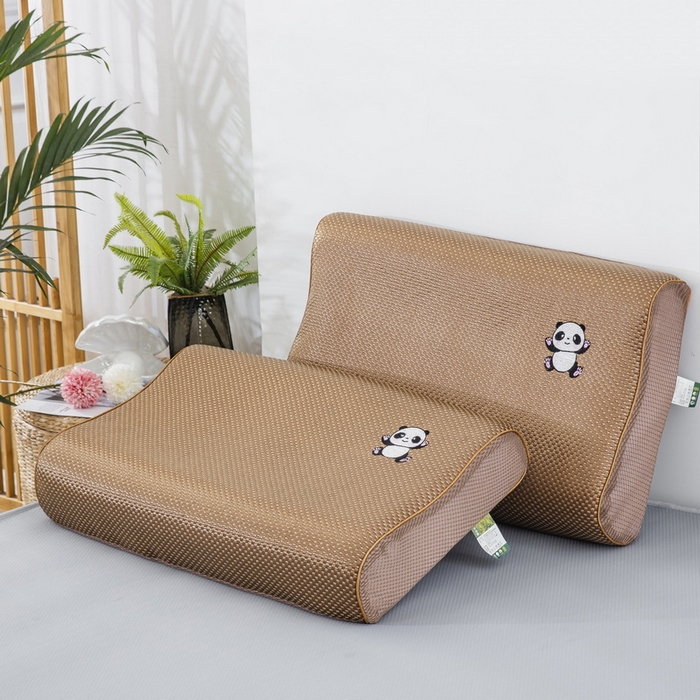 91家纺网 家纺一手货源 找家纺 大黄蜂家居家纺 2025新款艾草冰滕乳胶枕套含芯 小熊猫黄