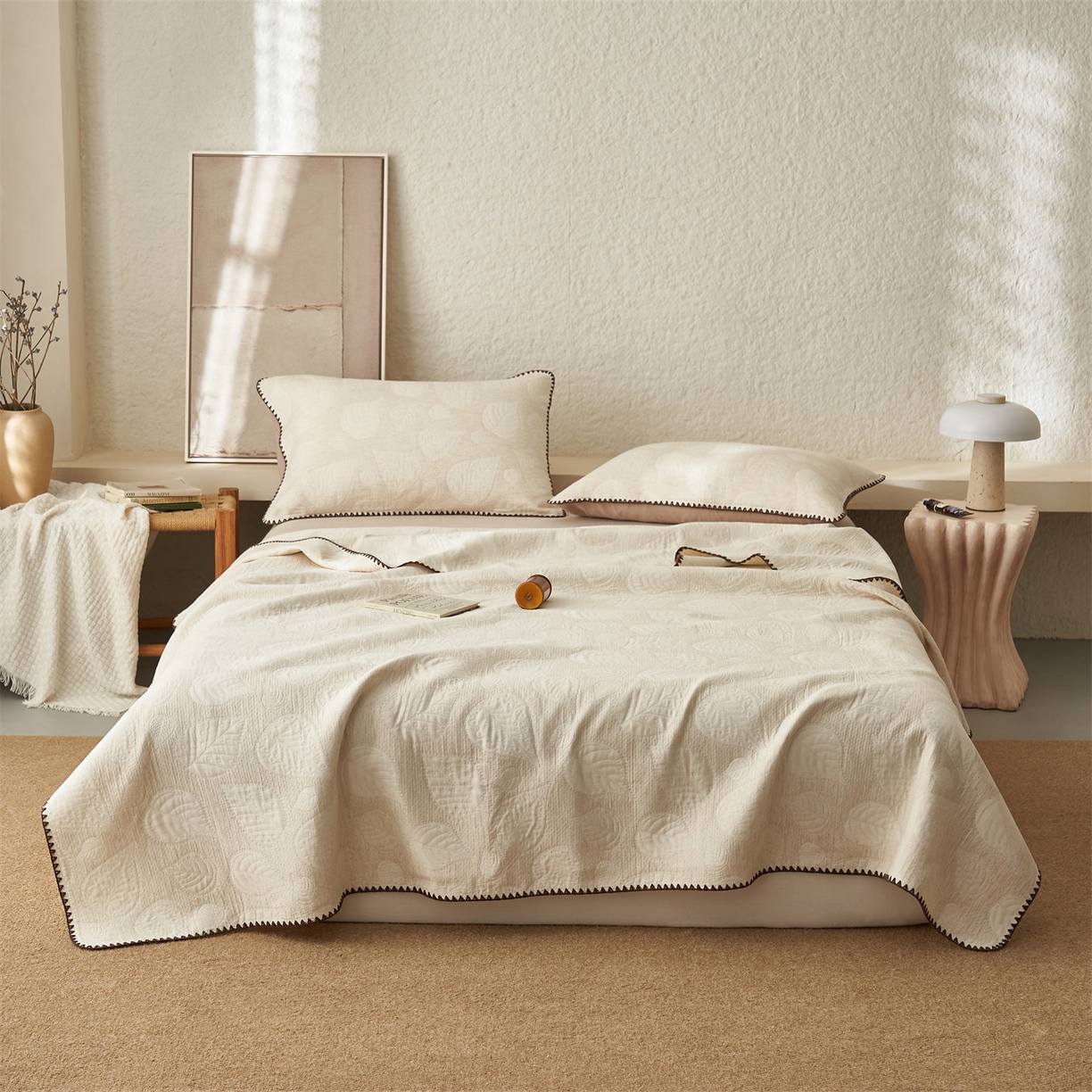 91家纺网 家纺一手货源 找家纺 金鹰 2025新款A类全棉棉麻毛多功能盖毯床盖床单 浪漫邂逅