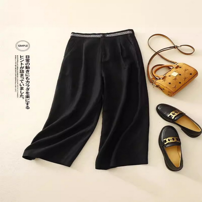 91家纺网 家纺一手货源 找家纺 （总）洛兰沙家居馆【只代发】【只代发】 出口日单品纯色棉麻阔腿裤女宽松垂感大码百搭棉麻九分裤潮