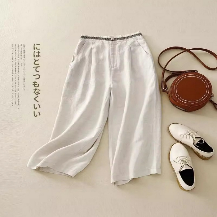 91家纺网 家纺一手货源 找家纺 （总）洛兰沙家居馆【只代发】【只代发】 出口日单品纯色棉麻阔腿裤女宽松垂感大码百搭棉麻九分裤潮