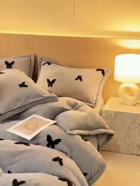 91家纺网 家纺一手货源 找家纺 金鹰 2025新款提花绒牛奶绒四件套 蝶舞轻裳