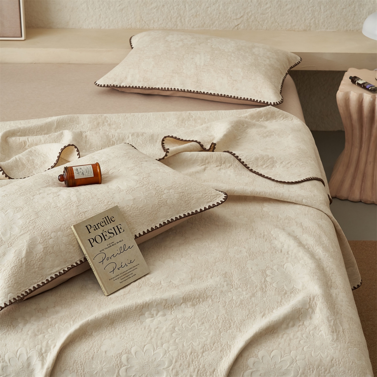 91家纺网 家纺一手货源 找家纺 金鹰 2025新款A类全棉棉麻毛多功能盖毯床盖床单 温婉花语