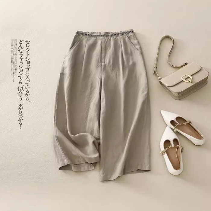 91家纺网 家纺一手货源 找家纺 洛兰沙家居馆【只代发】【只代发】 出口日单品纯色棉麻阔腿裤女宽松垂感大码百搭棉麻九分裤潮 白