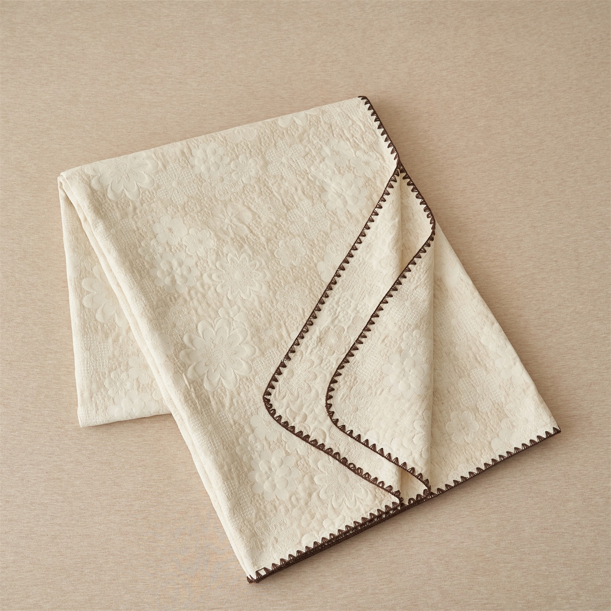 91家纺网 家纺一手货源 找家纺 金鹰 2025新款A类全棉棉麻毛多功能盖毯床盖床单 温婉花语