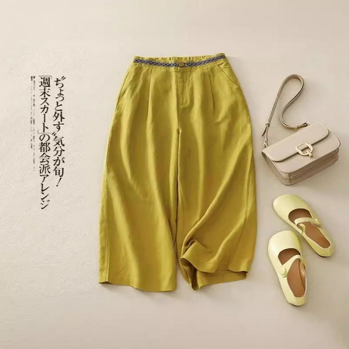 91家纺网 家纺一手货源 找家纺 洛兰沙家居馆【只代发】【只代发】 出口日单品纯色棉麻阔腿裤女宽松垂感大码百搭棉麻九分裤潮 黑