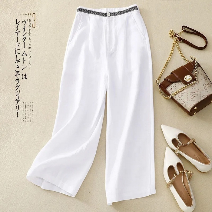 91家纺网 家纺一手货源 找家纺 洛兰沙家居馆【只代发】【只代发】 出口日单品纯色棉麻阔腿裤女宽松垂感大码百搭棉麻九分裤潮 黄