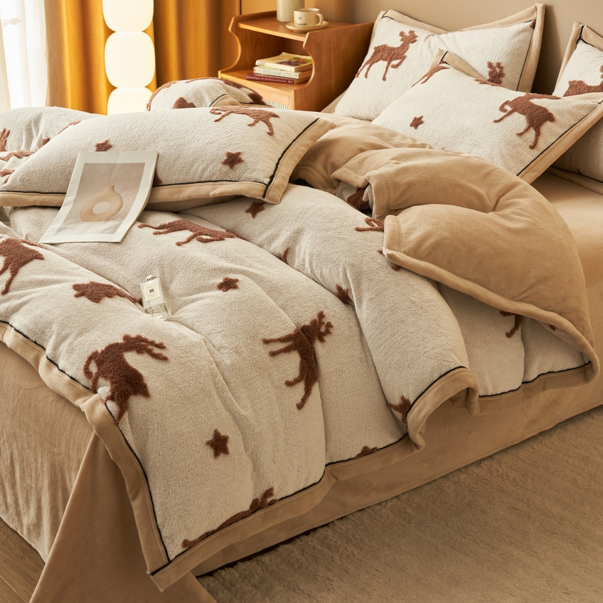 91家纺网 家纺一手货源 找家纺 金鹰 2025新款提花绒牛奶绒四件套 圣诞小鹿