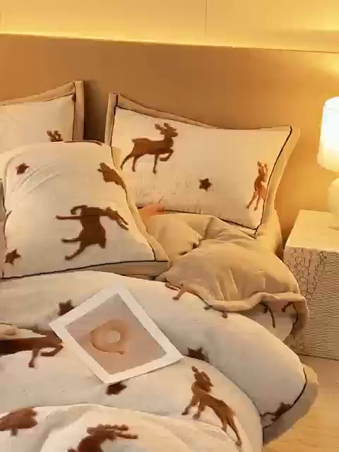 91家纺网 家纺一手货源 找家纺 金鹰 2025新款提花绒牛奶绒四件套 圣诞小鹿