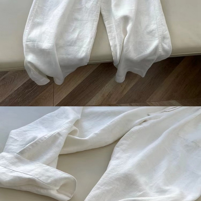 洛兰沙家居馆【只代发】【只代发】 日韩系纯棉麻阔腿直筒裤女宽松垂感大码百搭棉麻九分裤潮实拍图 白色