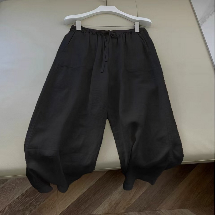 91家纺网 家纺一手货源 找家纺 洛兰沙家居馆【只代发】【只代发】 日韩系纯棉麻阔腿直筒裤女宽松垂感大码百搭棉麻九分裤潮实拍图 黑色