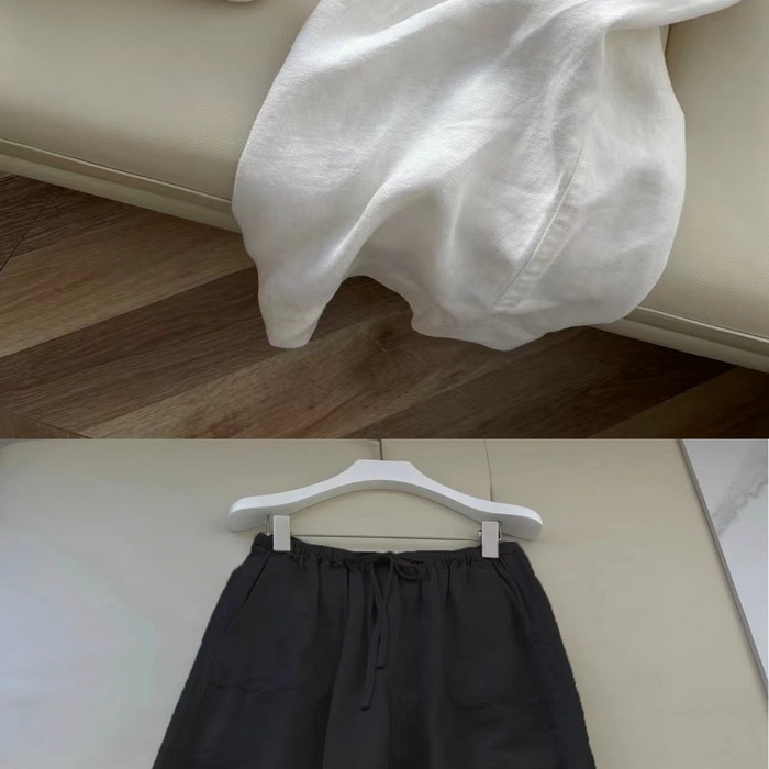 91家纺网 家纺一手货源 找家纺 洛兰沙家居馆【只代发】【只代发】 日韩系纯棉麻阔腿直筒裤女宽松垂感大码百搭棉麻九分裤潮实拍图 黑色