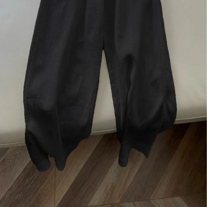 洛兰沙家居馆【只代发】【只代发】 日韩系纯棉麻阔腿直筒裤女宽松垂感大码百搭棉麻九分裤潮实拍图 黑色