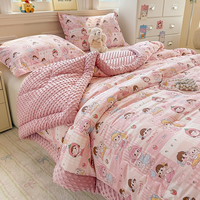 91家纺网 家纺一手货源 找家纺 （总）梦依依 2025新款全棉豆豆绒大豆被冬被春秋被儿童豆豆被（风格一）