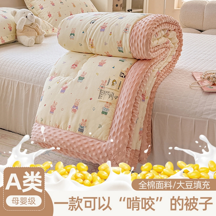 91家纺网 家纺一手货源 找家纺 （总）梦依依 2025新款全棉豆豆绒大豆被冬被春秋被儿童豆豆被（风格一）