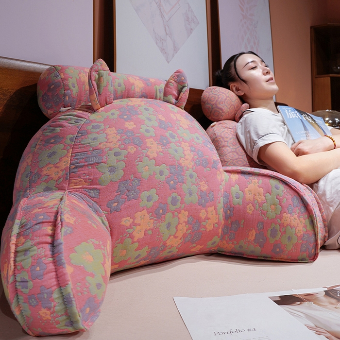 91家纺网 家纺一手货源 找家纺 仟亿莱 2025新款卡通三层纱拥抱式腰靠 拥抱三层纱紫粉花