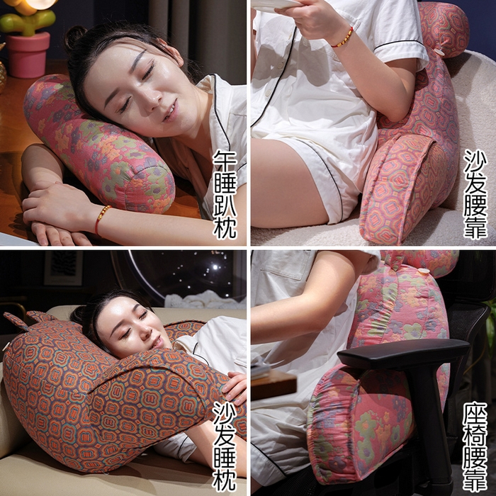 91家纺网 家纺一手货源 找家纺 仟亿莱 2025新款卡通三层纱拥抱式腰靠 拥抱三层纱格伦棕