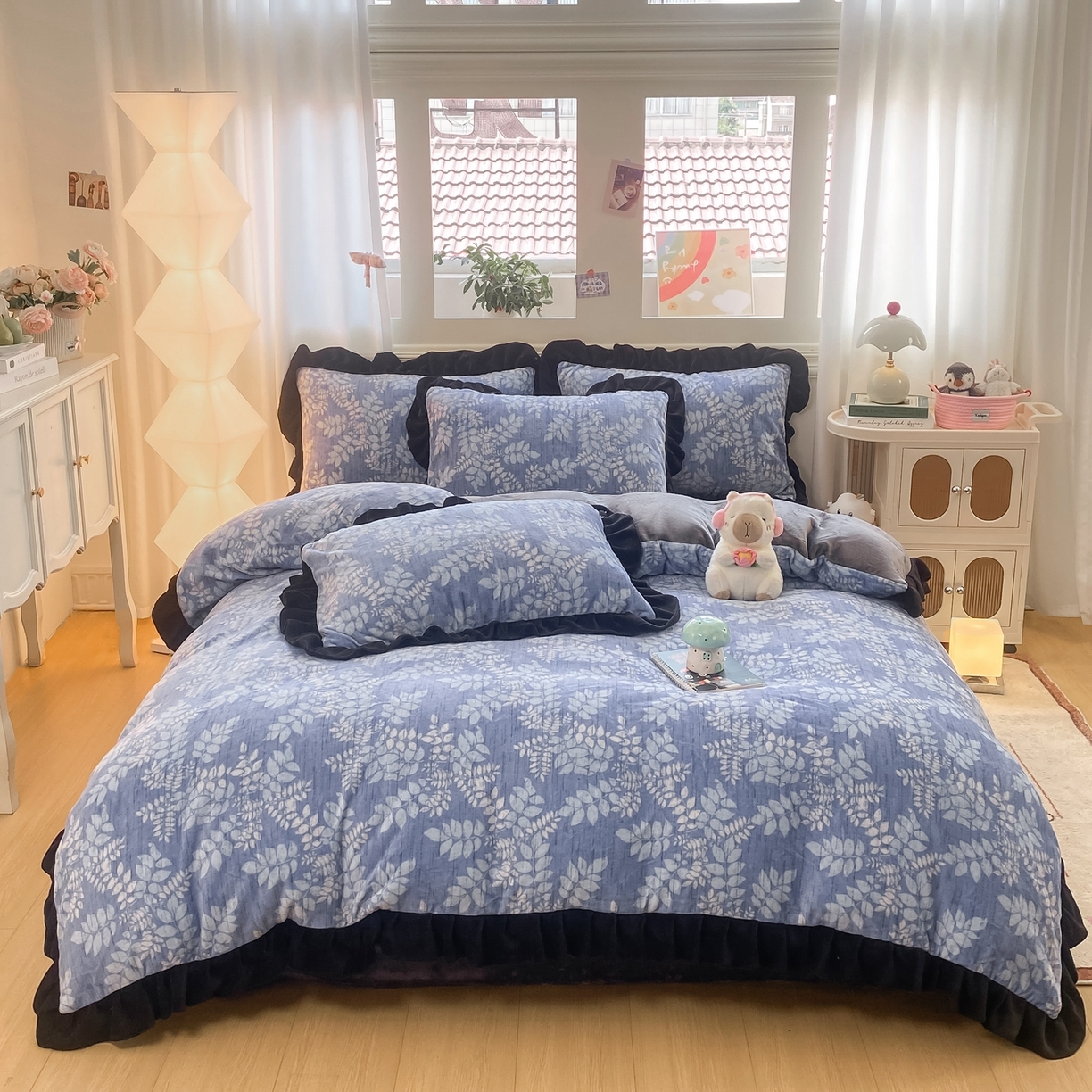 91家纺网 家纺一手货源 找家纺 富之航家纺 2025新款小香风赫本风ins风大牌韩版大花边轻奢牛奶绒四件套 叶叙