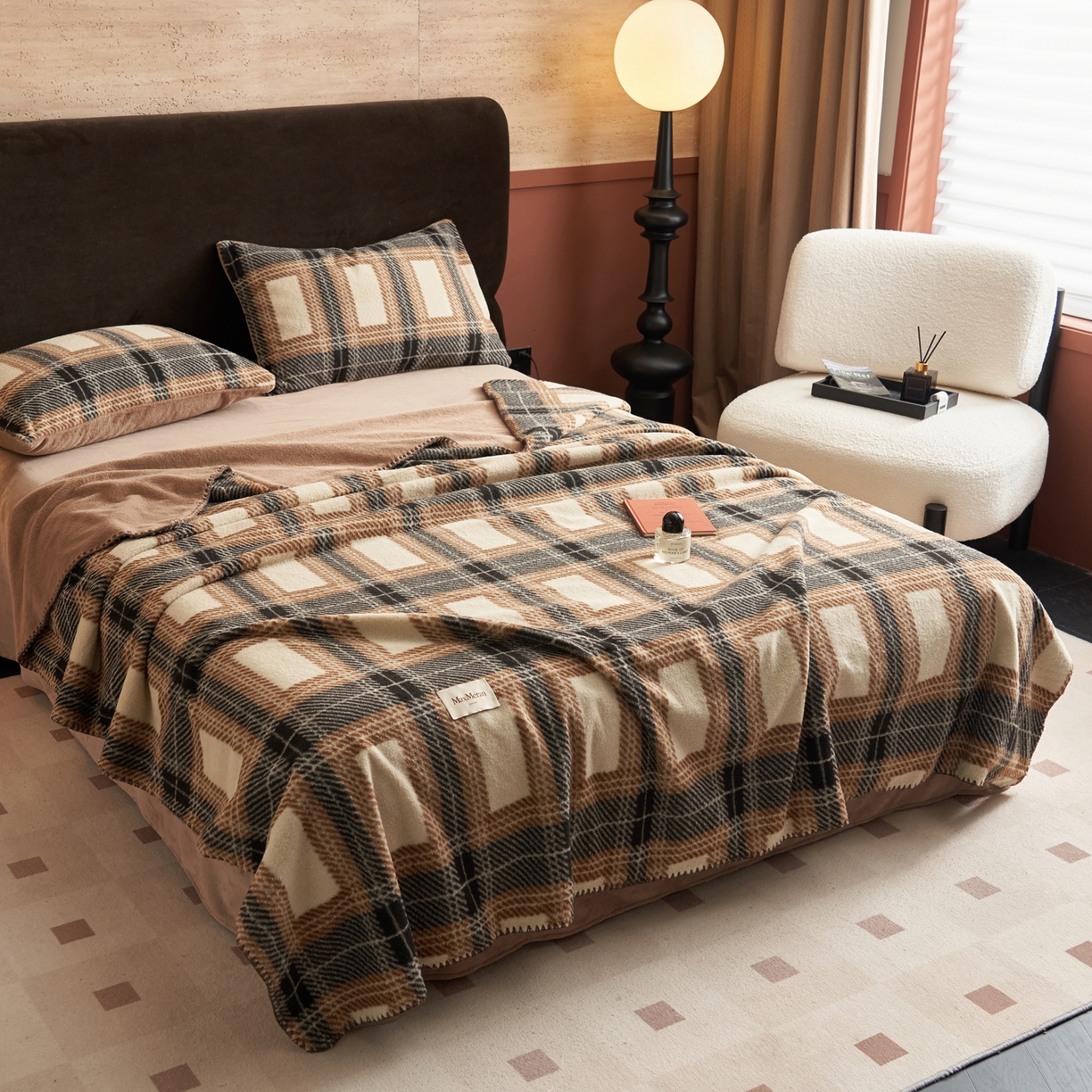 91家纺网 家纺一手货源 找家纺 晨曦家纺 2025新款仿生羊毛绒毛毯沙发盖毯办公室午睡毯四季毯 马伦咖