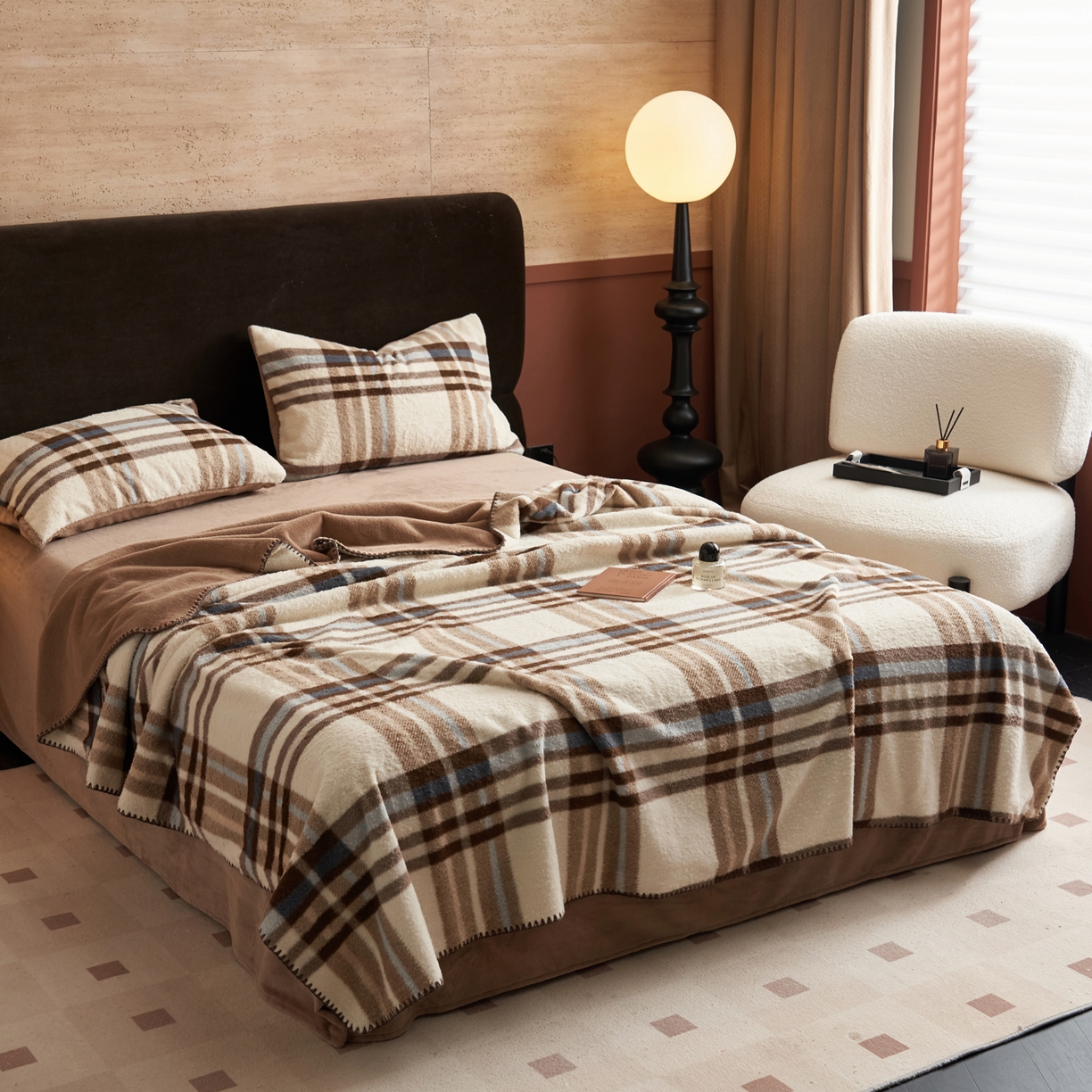 91家纺网 家纺一手货源 找家纺 晨曦家纺 2025新款仿生羊毛绒毛毯沙发盖毯办公室午睡毯四季毯 摩卡格影