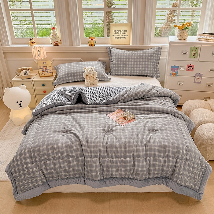 91家纺网 家纺一手货源 找家纺 梦依依 2025新款全棉豆豆绒大豆被冬被春秋被儿童豆豆被（风格一） 听风-灰