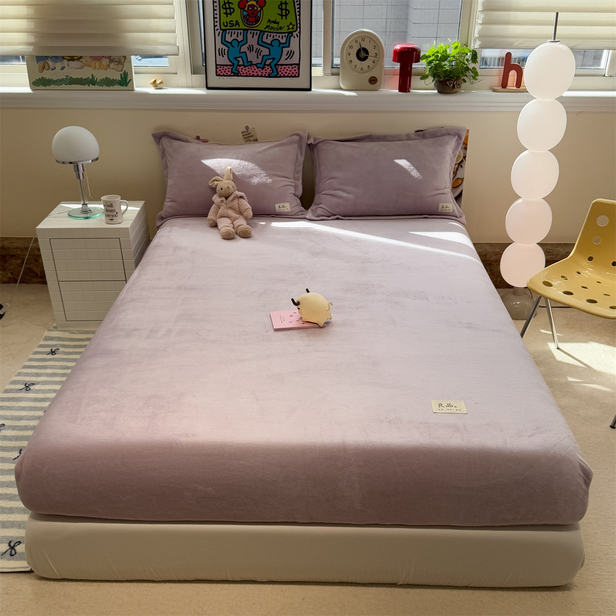 857家居 2025新款高克重牛奶绒床单床笠系列 良品-丁香紫