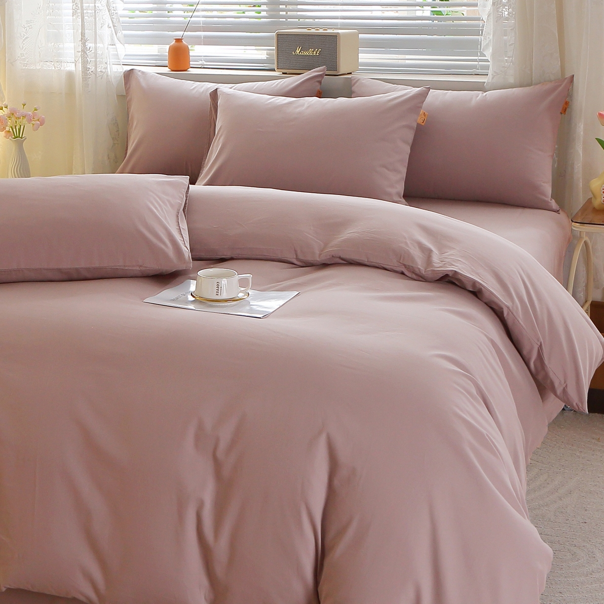 91家纺网 家纺一手货源 找家纺 （总）2025新款100%棉13376纯色喷气全棉磨毛四件套素色保暖加厚纯棉床单款床笠款学生宿舍三件套