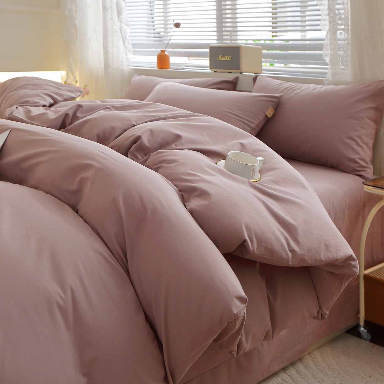 91家纺网 家纺一手货源 找家纺 （总）2025新款100%棉13376纯色喷气全棉磨毛四件套素色保暖加厚纯棉床单款床笠款学生宿舍三件套