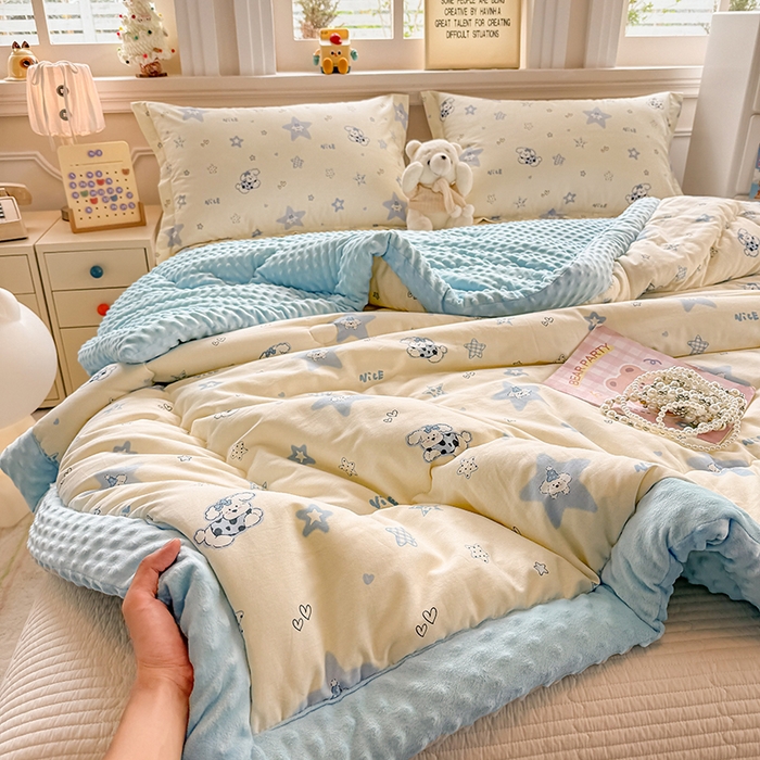 91家纺网 家纺一手货源 找家纺 梦依依 2025新款全棉豆豆绒大豆被冬被春秋被儿童豆豆被（风格一） 星仔