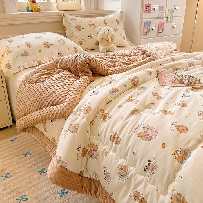 91家纺网 家纺一手货源 找家纺 梦依依 2025新款全棉豆豆绒大豆被冬被春秋被儿童豆豆被（风格一） 熊猫卡皮