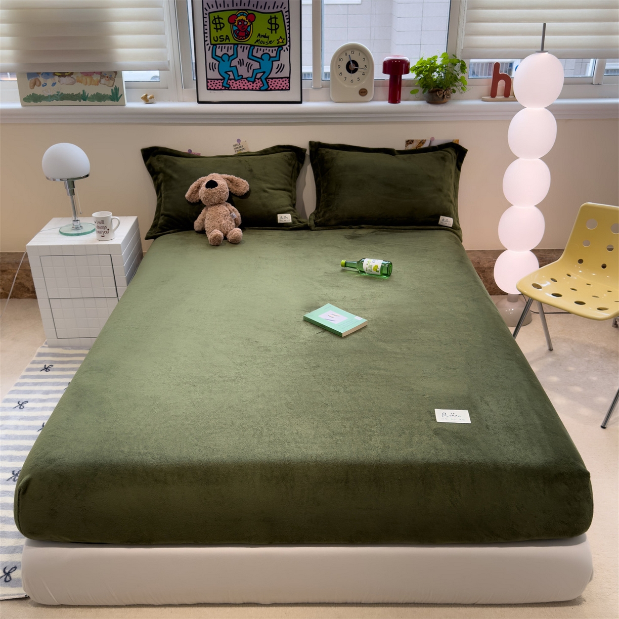 857家居 2025新款高克重牛奶绒床单床笠系列 良品-橄榄绿