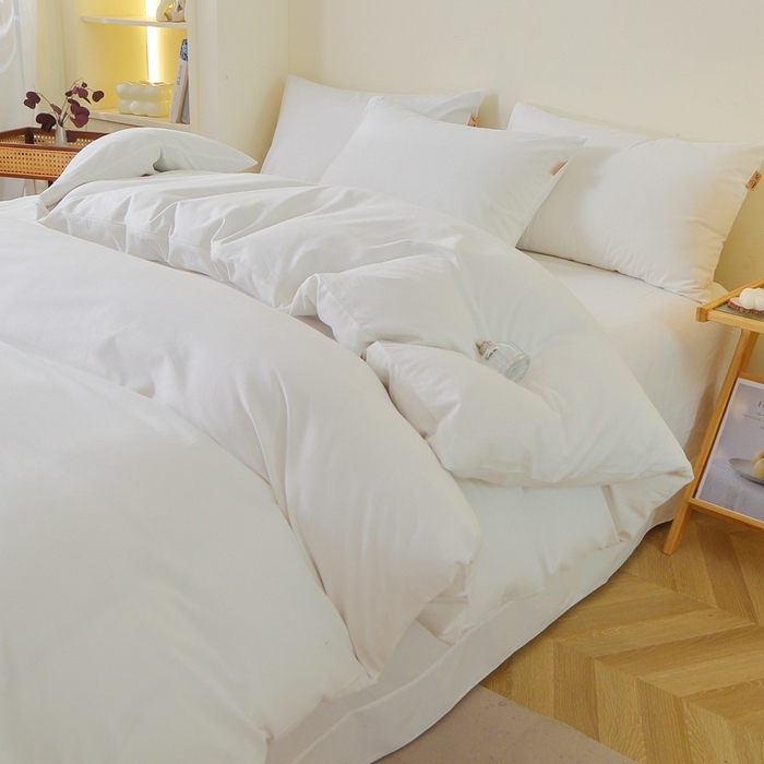 91家纺网 家纺一手货源 找家纺 晶缦 2025新款100%纯棉13376纯色喷气全棉磨毛多规格四件套 暖芸馨-本白色