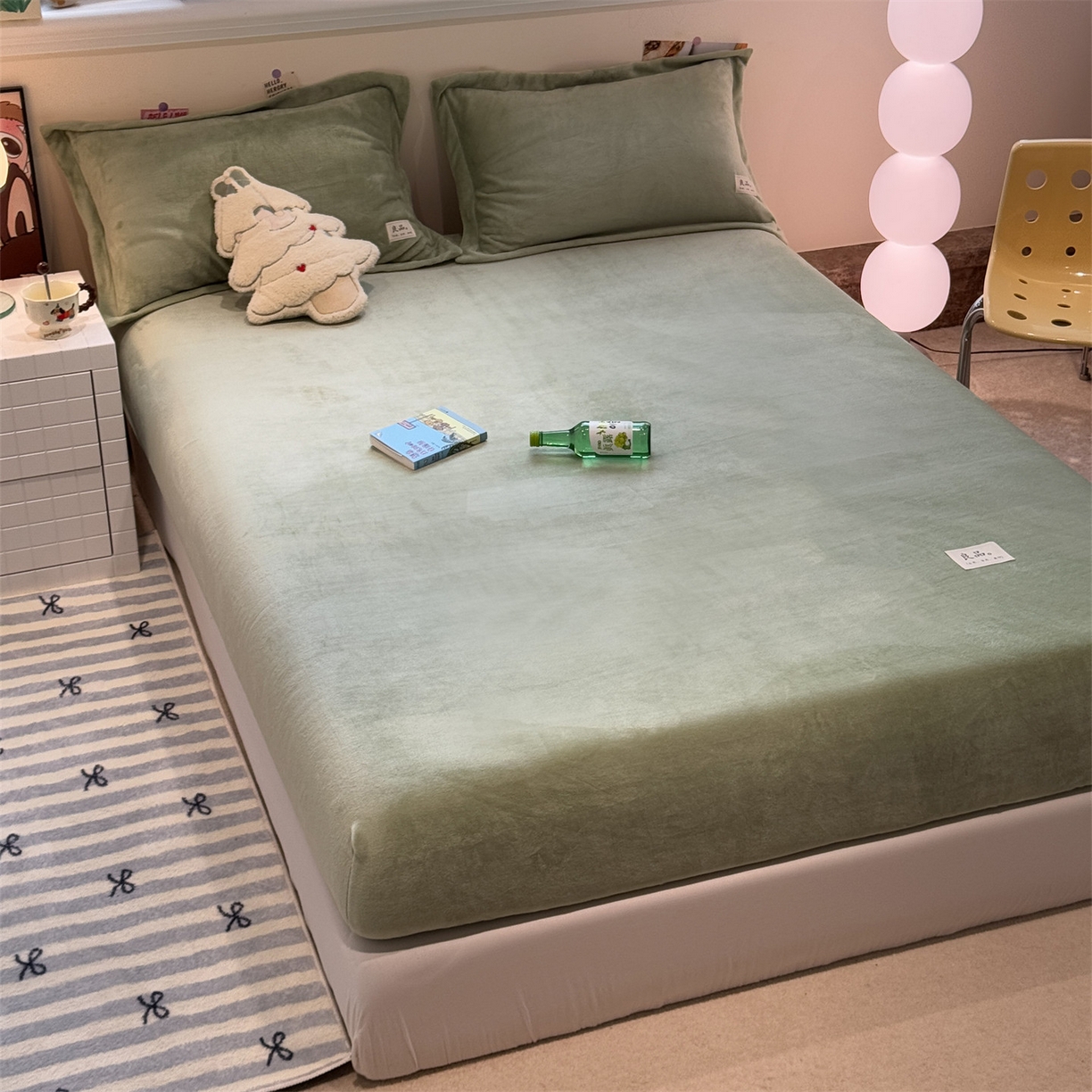 91家纺网 家纺一手货源 找家纺 857家居 2025新款高克重牛奶绒床单床笠系列 良品-墨绿