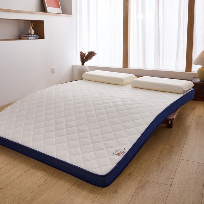 91家纺网 家纺一手货源 找家纺 优承佳生活馆（床垫） 2025新款磨毛大豆抗压棉立体床垫 磨毛大豆床垫-白+蓝（小方格）