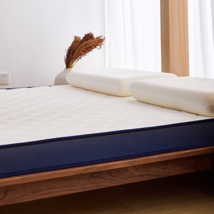 91家纺网 家纺一手货源 找家纺 优承佳生活馆（床垫） 2025新款磨毛大豆抗压棉立体床垫 磨毛大豆床垫-白+蓝（小方格）